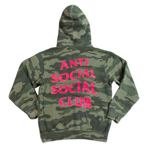 Anti Social Social Club Green Camouflage Hoodie Sweatshirt - Picture 1 of 7